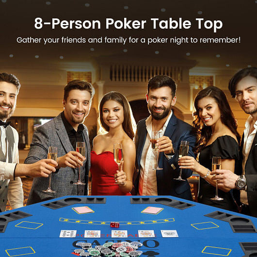 8-Player Foldable Poker Table Top with Carrying Bag-Blue-1