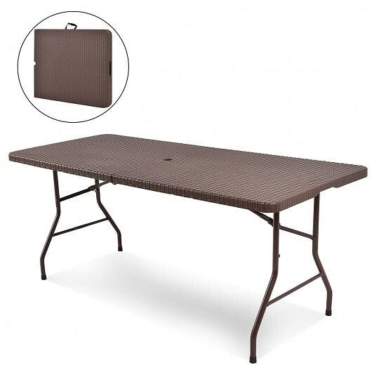 6 Feet Folding Portable Rattan Table with Carrying Handle-2