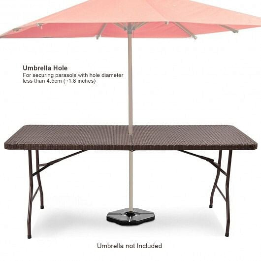 6 Feet Folding Portable Rattan Table with Carrying Handle-3