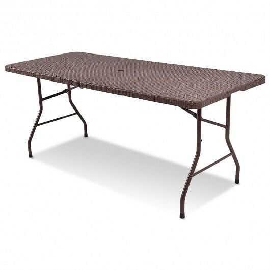 6 Feet Folding Portable Rattan Table with Carrying Handle-4