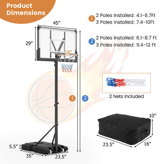 Portable Basketball Hoop Outdoor Basketball Goal System Adjustable for Kids Teens Adults-1