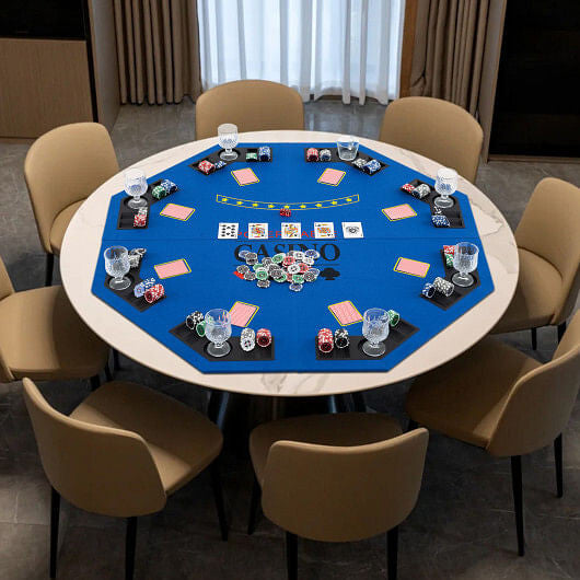 8-Player Foldable Poker Table Top with Carrying Bag-Blue-0