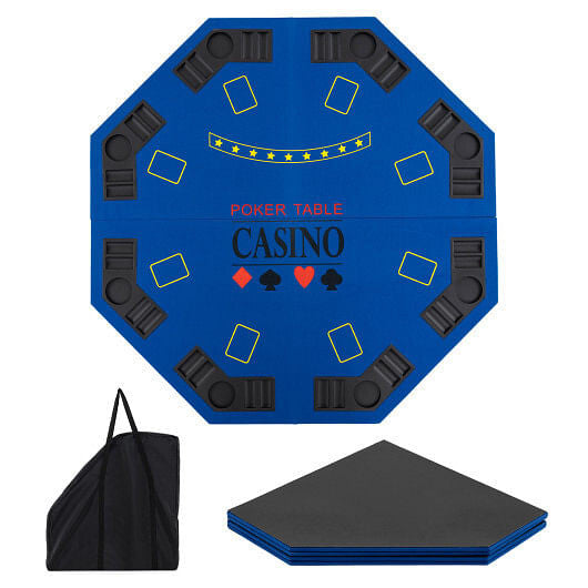 8-Player Foldable Poker Table Top with Carrying Bag-Blue-2