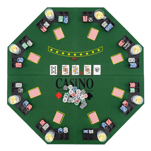 8-Player Foldable Poker Table Top with Carrying Bag-Blue-4