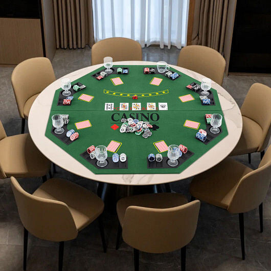 8-Player Foldable Poker Table Top with Carrying Bag-Blue-5