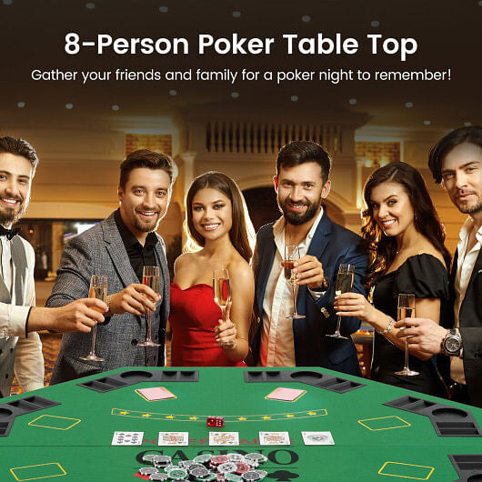 8-Player Foldable Poker Table Top with Carrying Bag-Blue-6