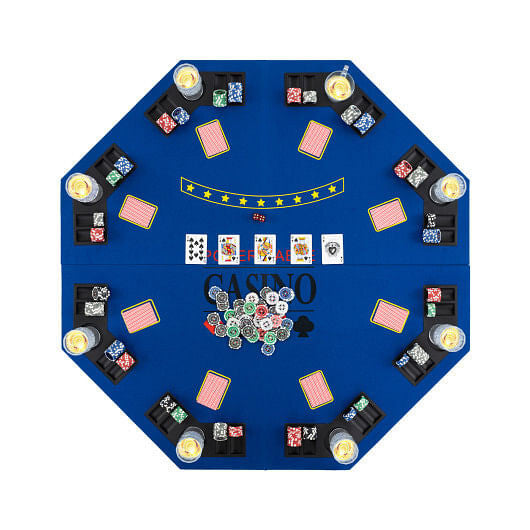 8-Player Foldable Poker Table Top with Carrying Bag-Blue-9